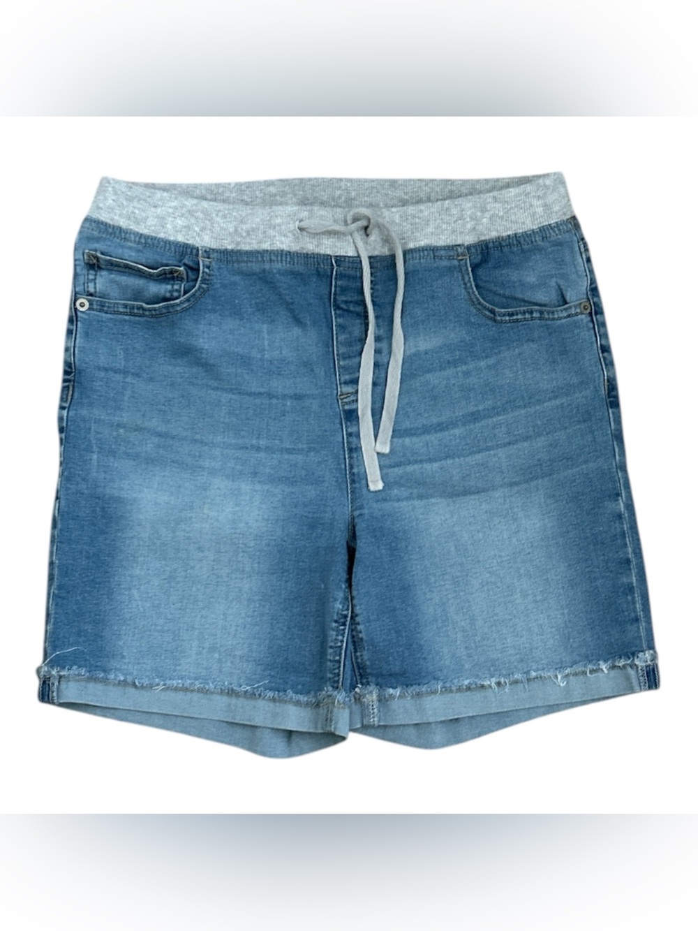 Justice Light Blue Denim Drawstring Waist Pull On Shorts Soft Band Plus 20.5